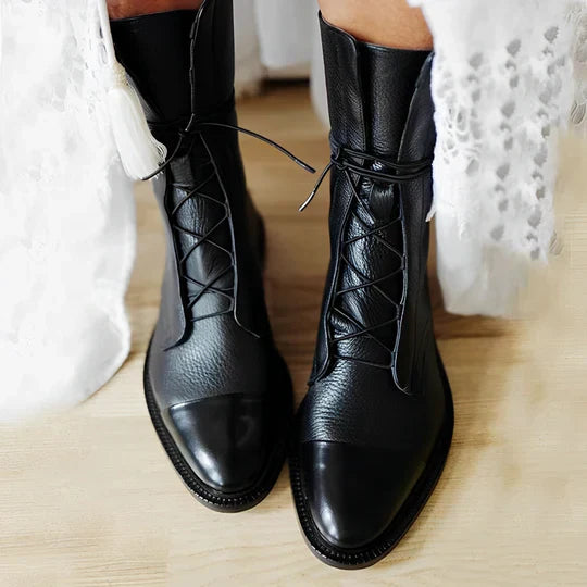 Freya | Effortless Lace Up Mid Calf Brown Boots