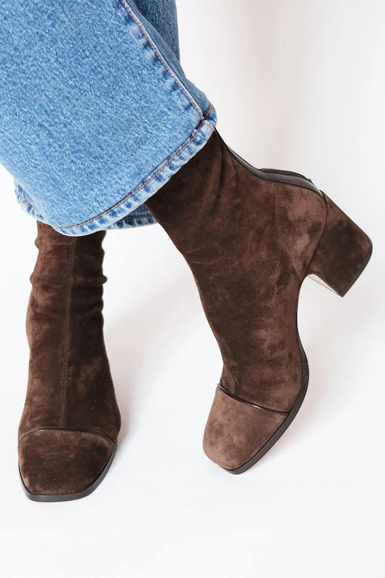 Elsie | Effortless Suede Block Heel Brown Boots