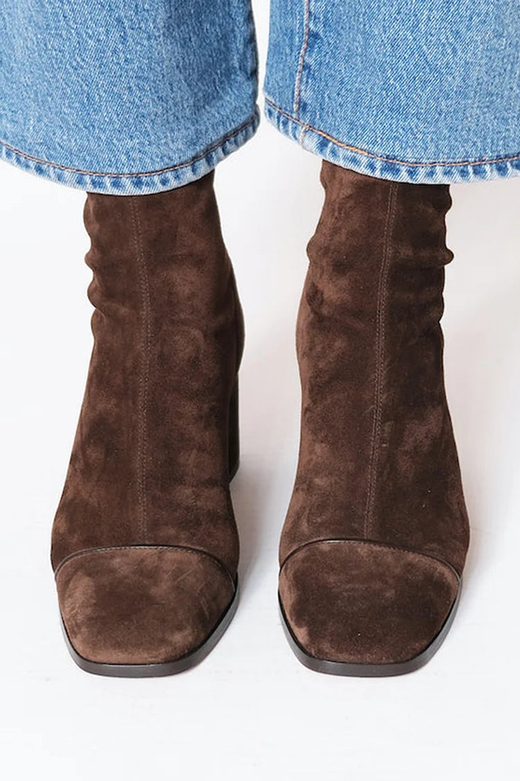 Elsie | Effortless Suede Block Heel Brown Boots