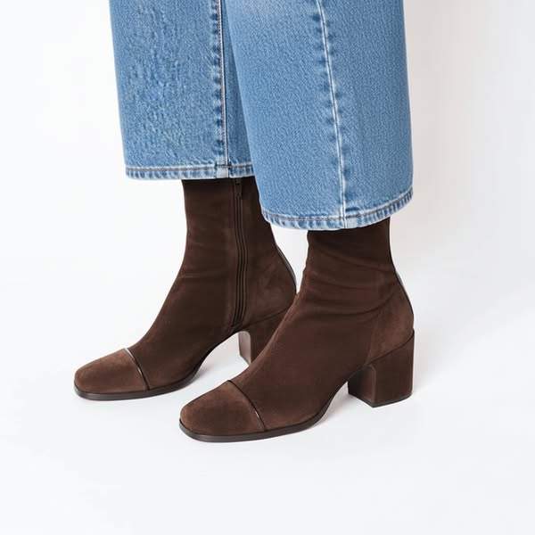 Elsie | Effortless Suede Block Heel Brown Boots