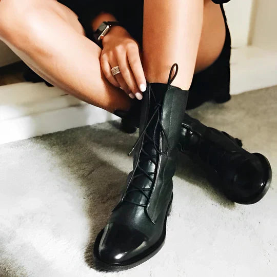 Freya | Effortless Lace Up Mid Calf Brown Boots