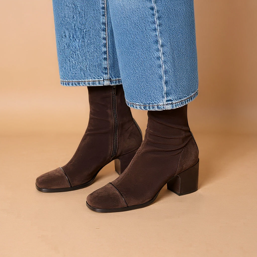 Elsie | Effortless Suede Block Heel Brown Boots