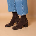 Elsie | Effortless Suede Block Heel Brown Boots