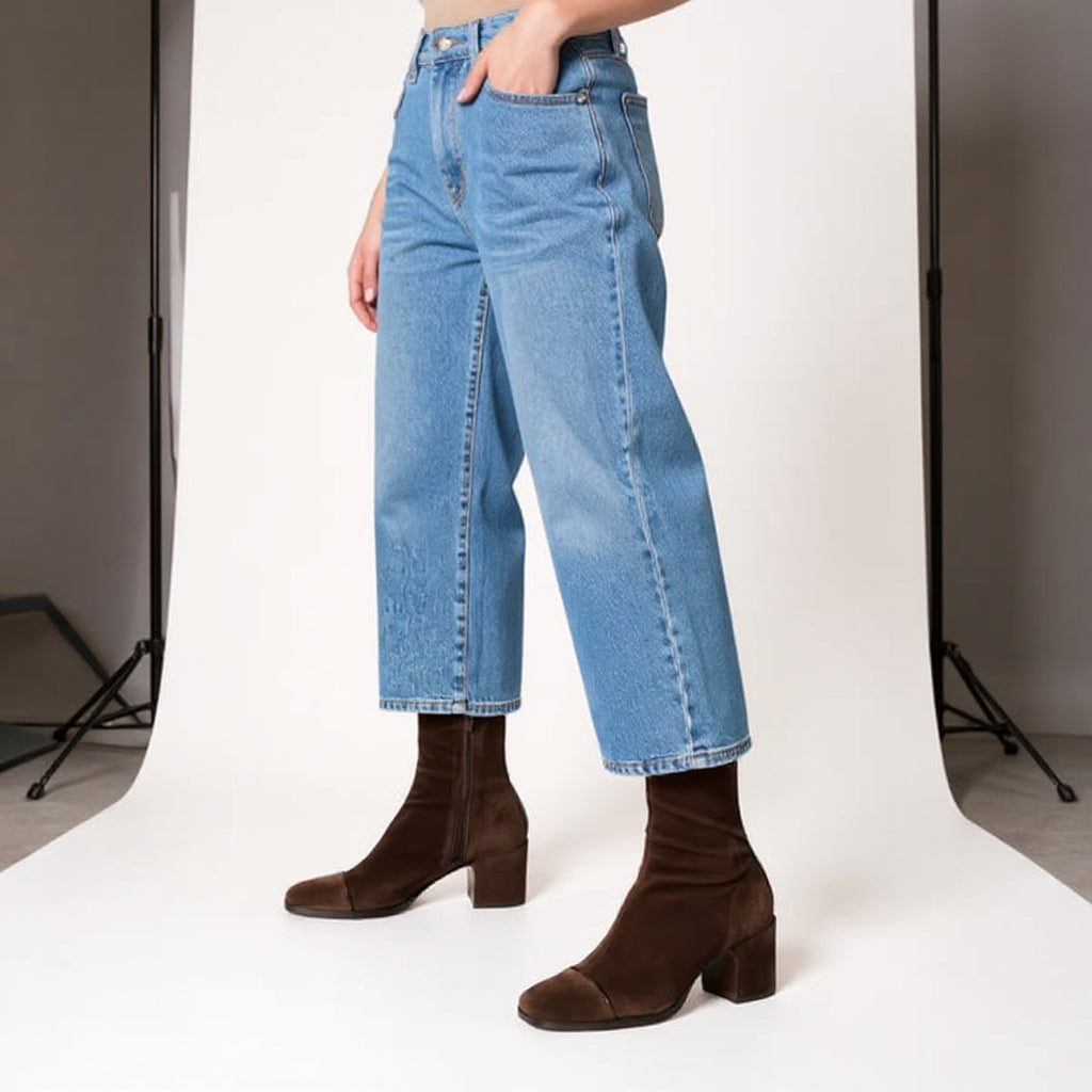 Elsie | Effortless Suede Block Heel Brown Boots