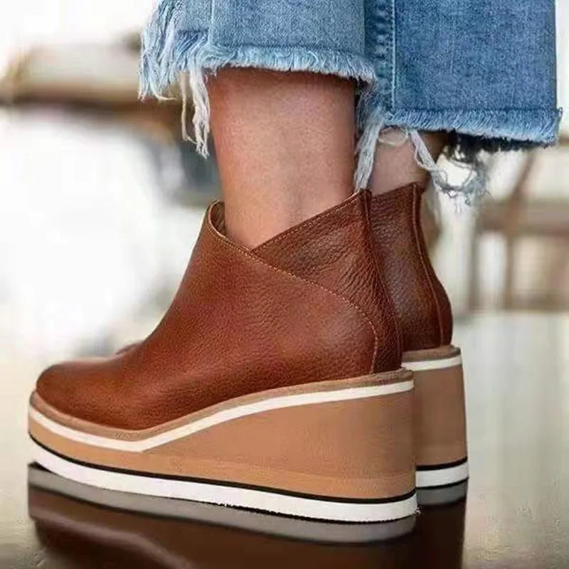 Sophie | Effortless Slip On Wedge Ankle Brown Boots