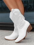 Freya | Chic Perforated Suede Knee-High Brown Boots