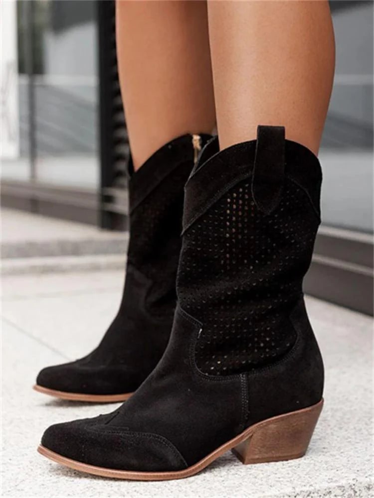Freya | Chic Perforated Suede Knee-High Brown Boots
