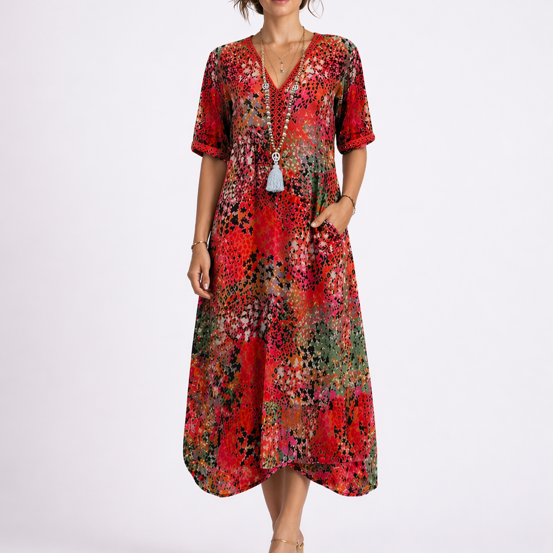 Elsie | Elegant Floral Midi Autumn Wedding Guest Dress