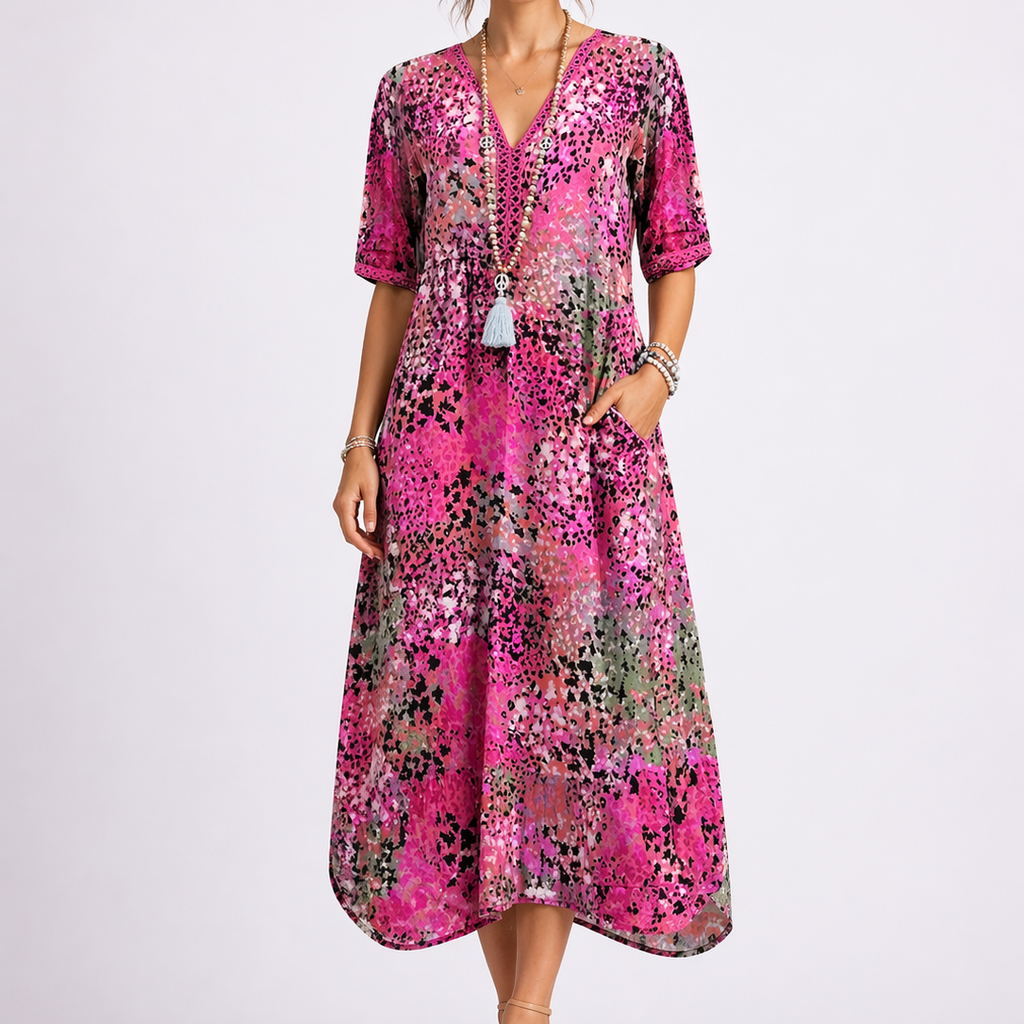 Elsie | Elegant Floral Midi Autumn Wedding Guest Dress