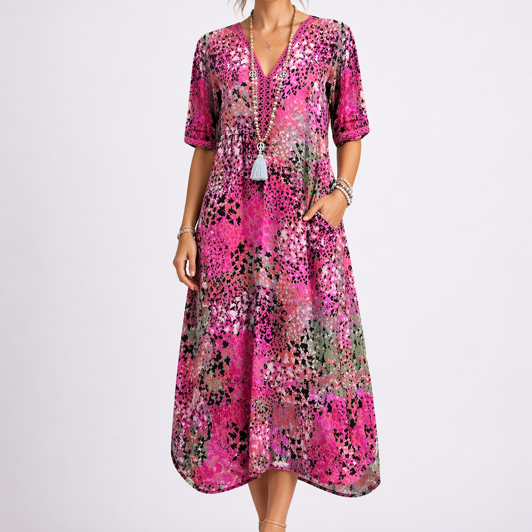 Elsie | Elegant Floral Midi Autumn Wedding Guest Dress