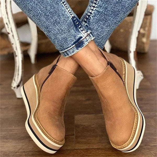 Sophie | Effortless Slip On Wedge Ankle Brown Boots