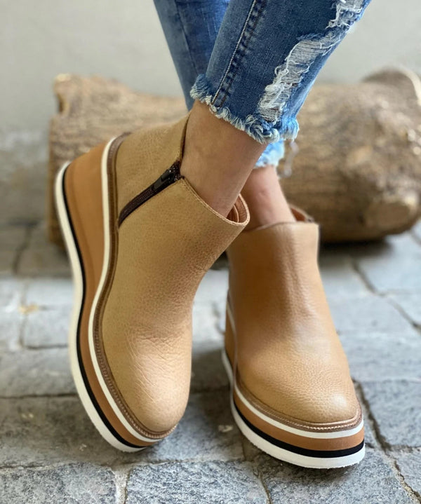 Sophie | Effortless Slip On Wedge Ankle Brown Boots