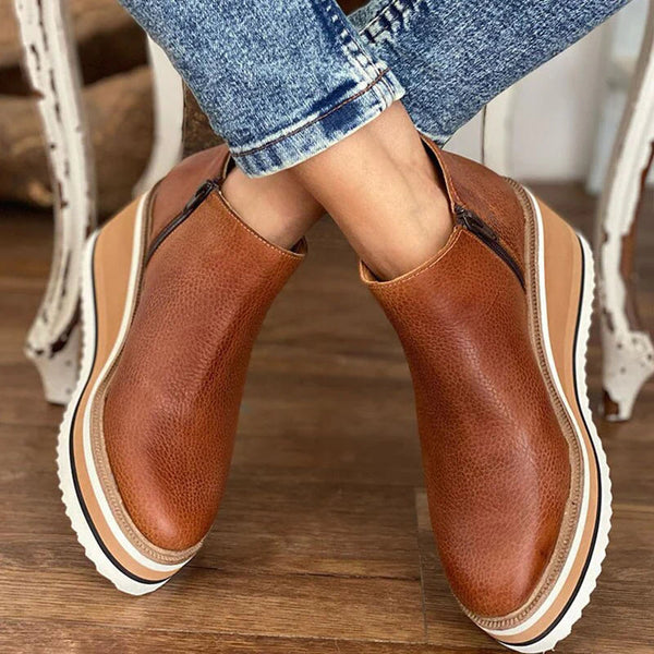 Sophie | Effortless Slip On Wedge Ankle Brown Boots