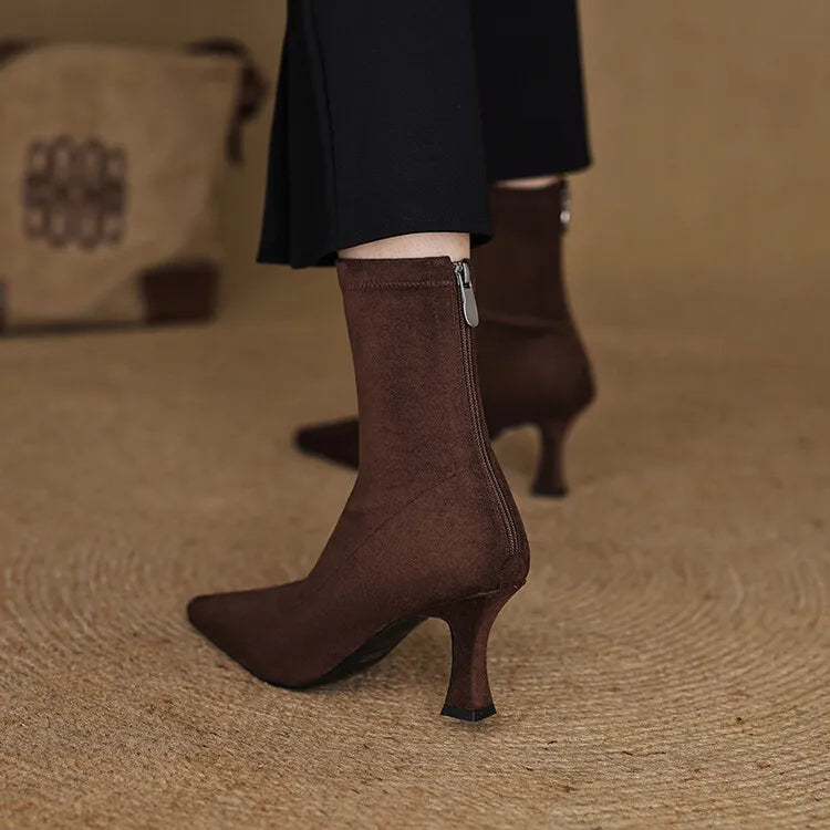 Sophie | Elegant Pointed Toe Heeled Brown Boots