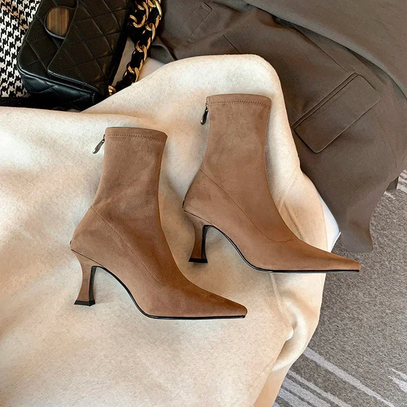 Sophie | Elegant Pointed Toe Heeled Brown Boots