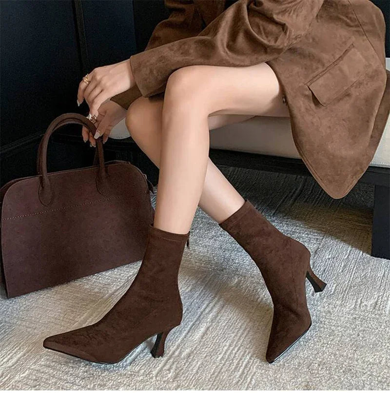 Sophie | Elegant Pointed Toe Heeled Brown Boots