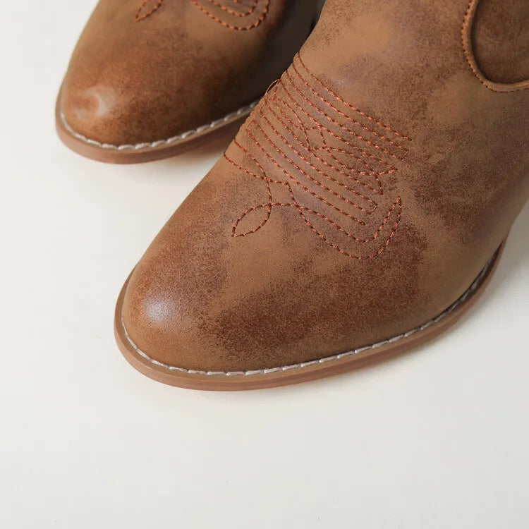 Ellie | Western Stitched Knee-High Brown Boots