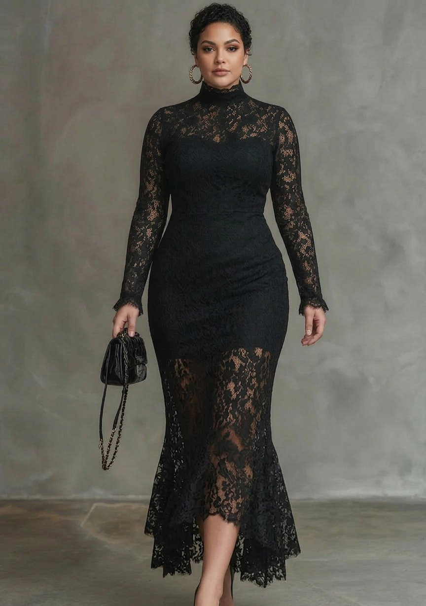 Ada | High-Neck Lace Fishtail Christmas Party Dress