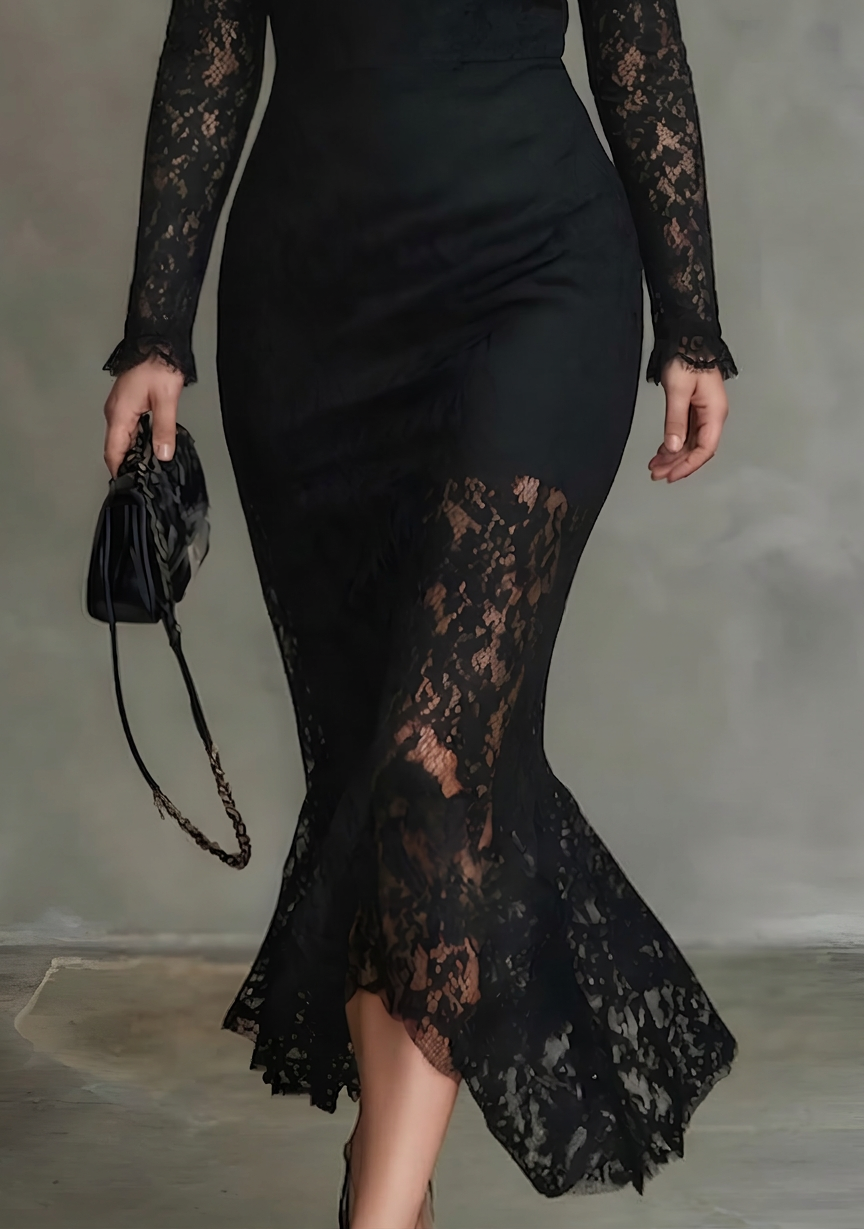 Ada | High-Neck Lace Fishtail Christmas Party Dress