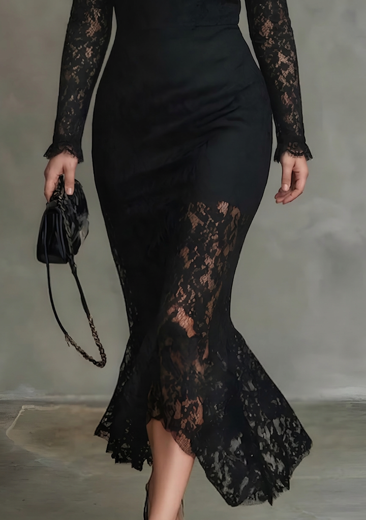 Ada | High-Neck Lace Fishtail Christmas Party Dress
