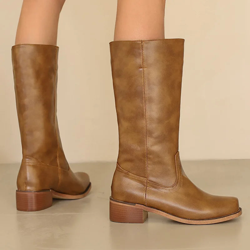 Ada | Low Block Heel Knee High Boots