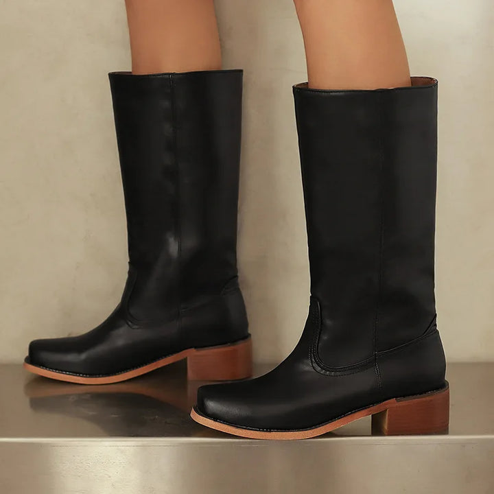 Ada | Low Block Heel Knee High Boots