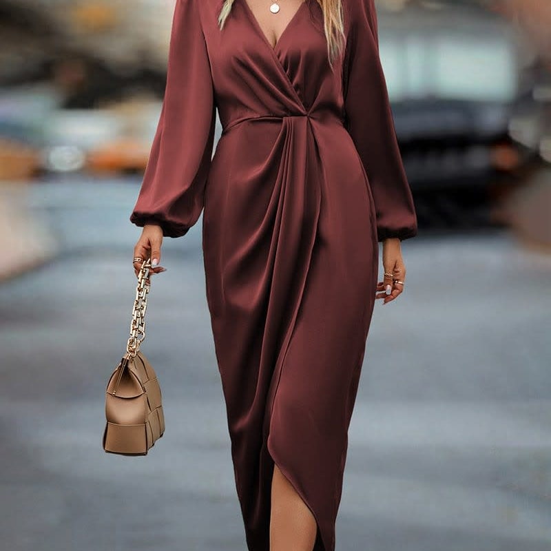 Ada | Sophisticated Wrap Front Satin-Look Party Dress for Women