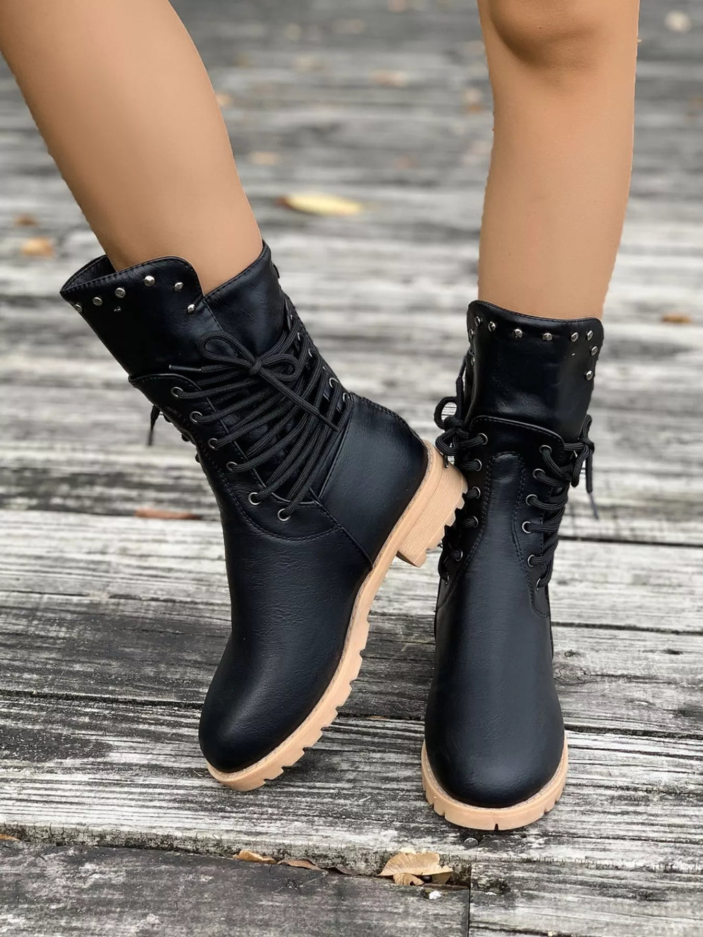 Ruby | Rugged Lace-Up Brown Boots with Studded Ankle Detail