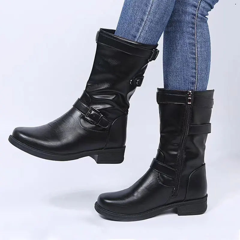 Alice | Buckled Mid-Calf Low Heel Winter Boots