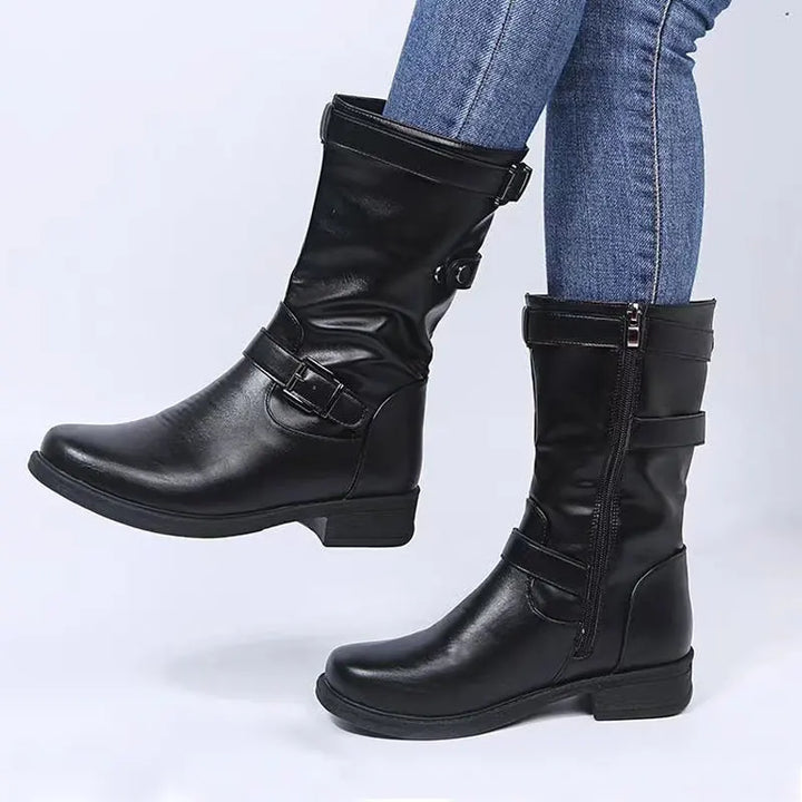 Alice | Buckled Mid-Calf Low Heel Winter Boots