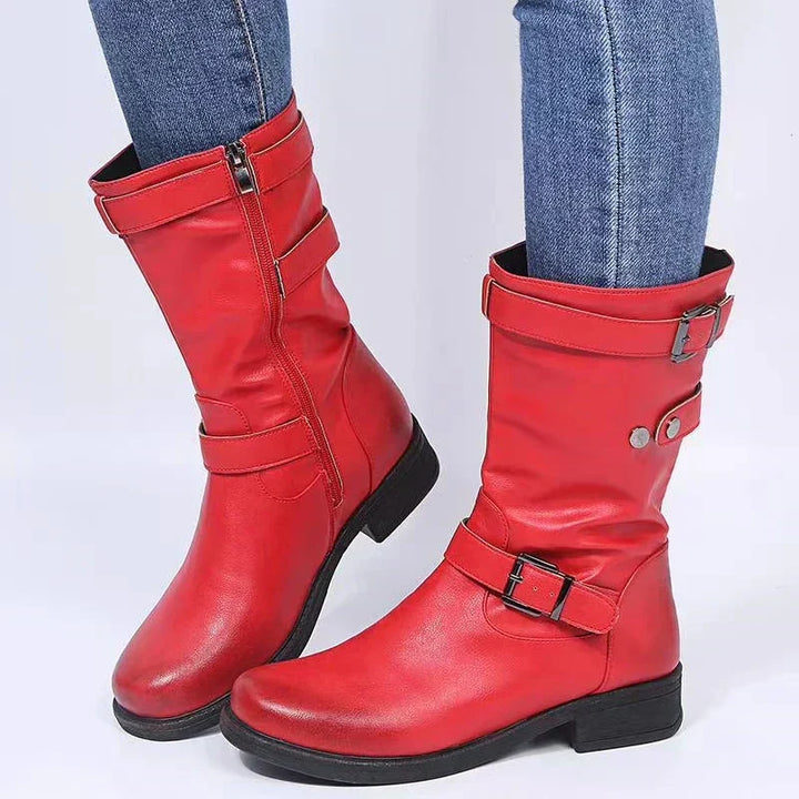 Alice | Buckled Mid-Calf Low Heel Winter Boots