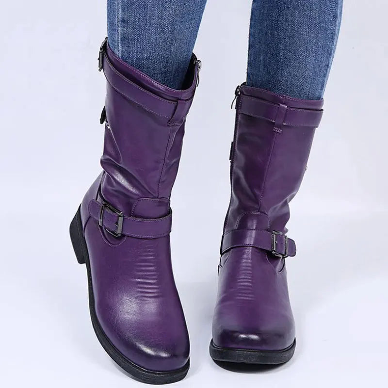 Alice | Buckled Mid-Calf Low Heel Winter Boots