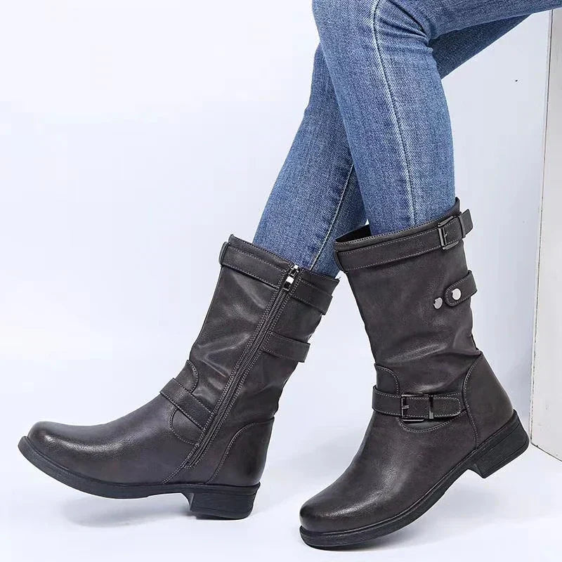 Alice | Buckled Mid-Calf Low Heel Winter Boots