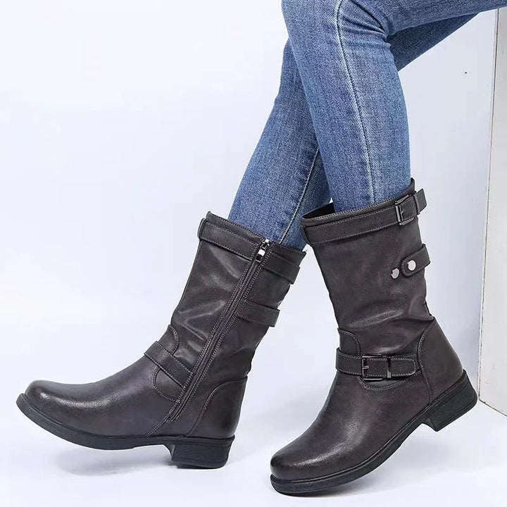 Alice | Buckled Mid-Calf Low Heel Winter Boots