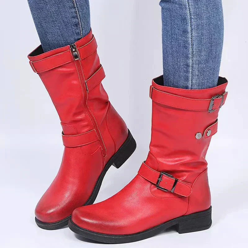 Alice | Buckled Mid-Calf Low Heel Winter Boots