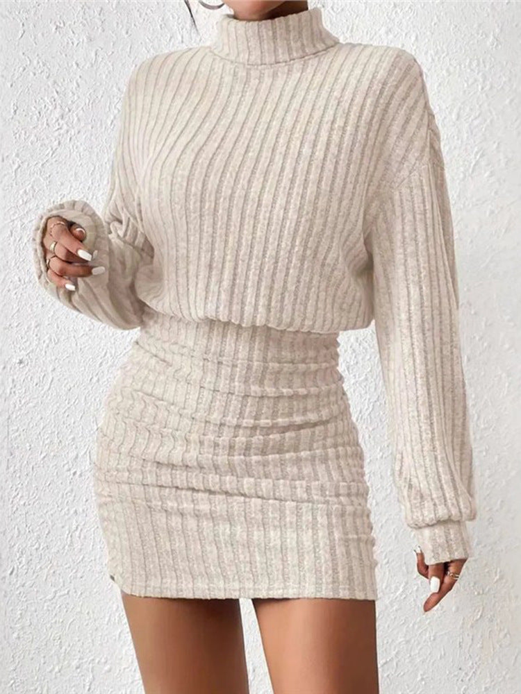 Alice | Ribbed High Neck Mini Jumper Dress