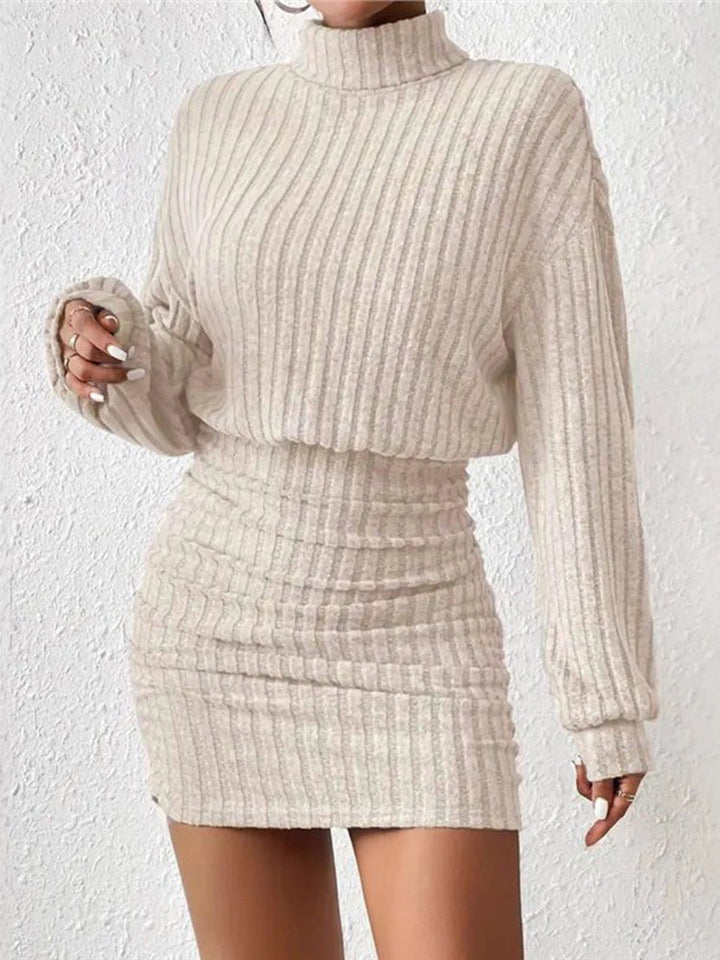 Alice | Ribbed High Neck Mini Jumper Dress