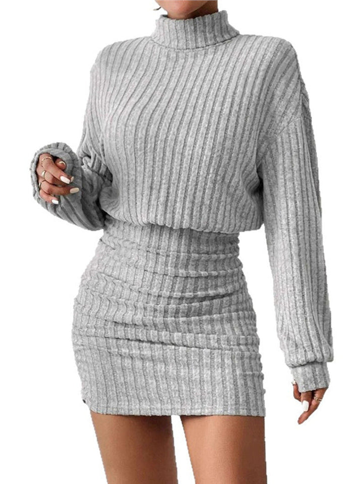 Alice | Ribbed High Neck Mini Jumper Dress