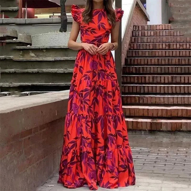 Amelia | Sophisticated Ruffle Sleeve Floral Autumn Wedding Guest Dress