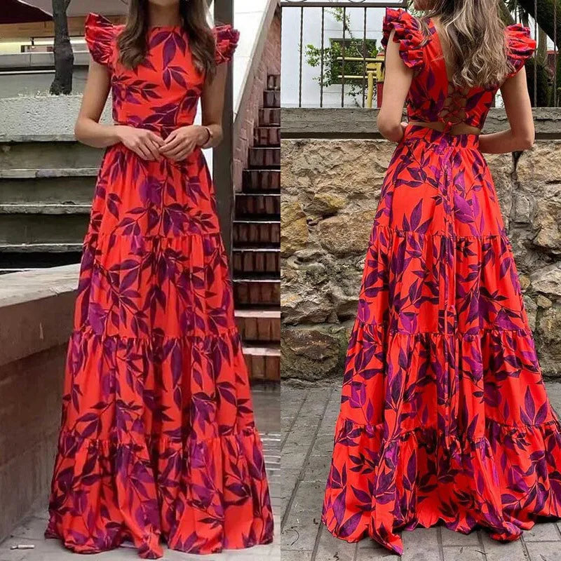 Amelia | Sophisticated Ruffle Sleeve Floral Autumn Wedding Guest Dress