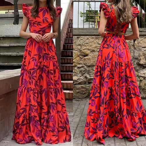 Amelia | Sophisticated Ruffle Sleeve Floral Autumn Wedding Guest Dress