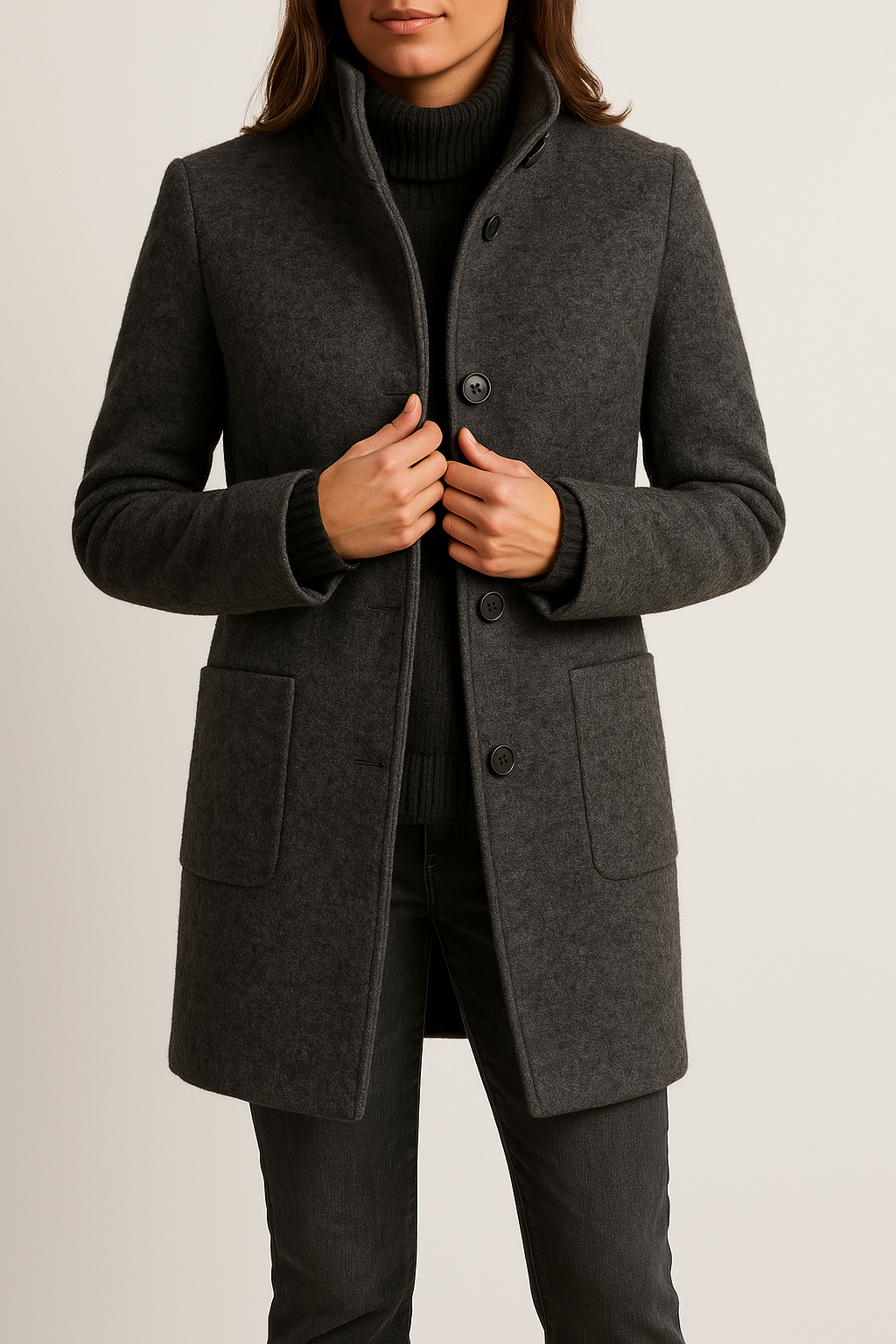 Amelie | Refined Plus Size Coat with High Neck and Patch Pockets