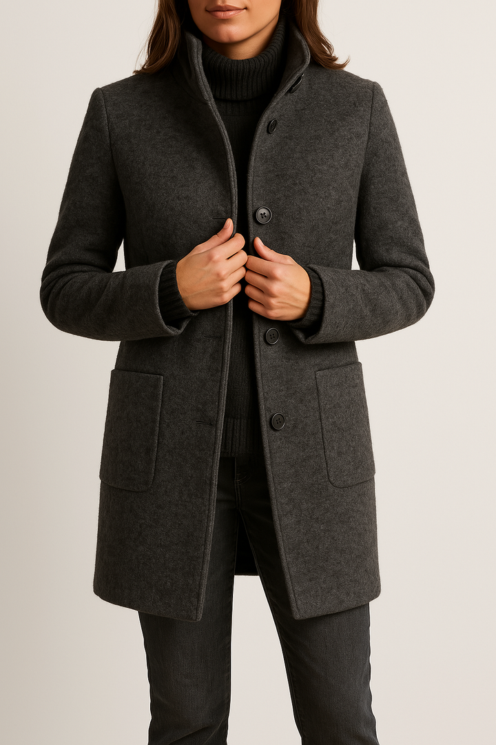 Amelie | Refined Plus Size Coat with High Neck and Patch Pockets