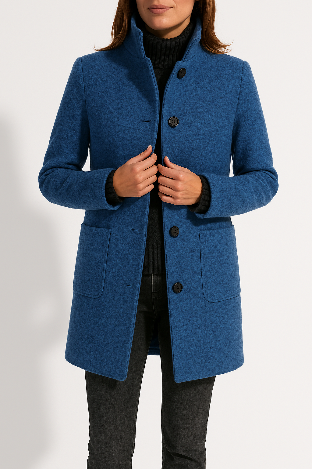 Amelie | Refined Plus Size Coat with High Neck and Patch Pockets