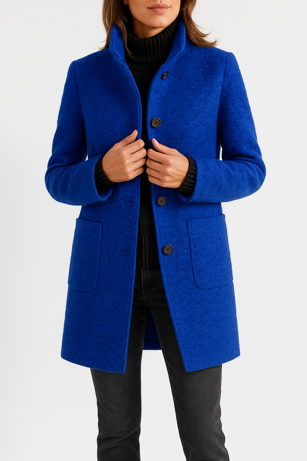 Amelie | Refined Plus Size Coat with High Neck and Patch Pockets