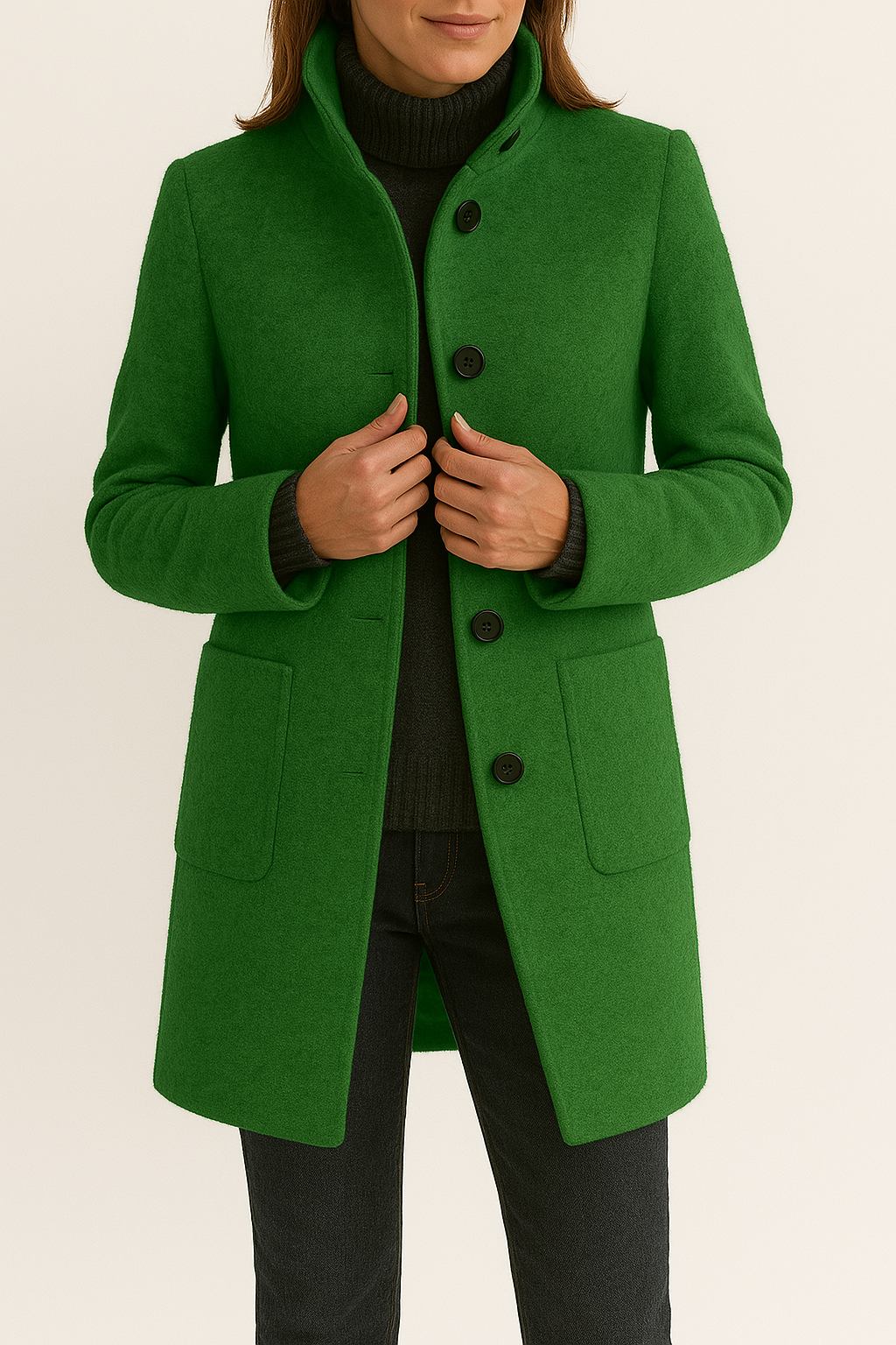 Amelie | Refined Plus Size Coat with High Neck and Patch Pockets