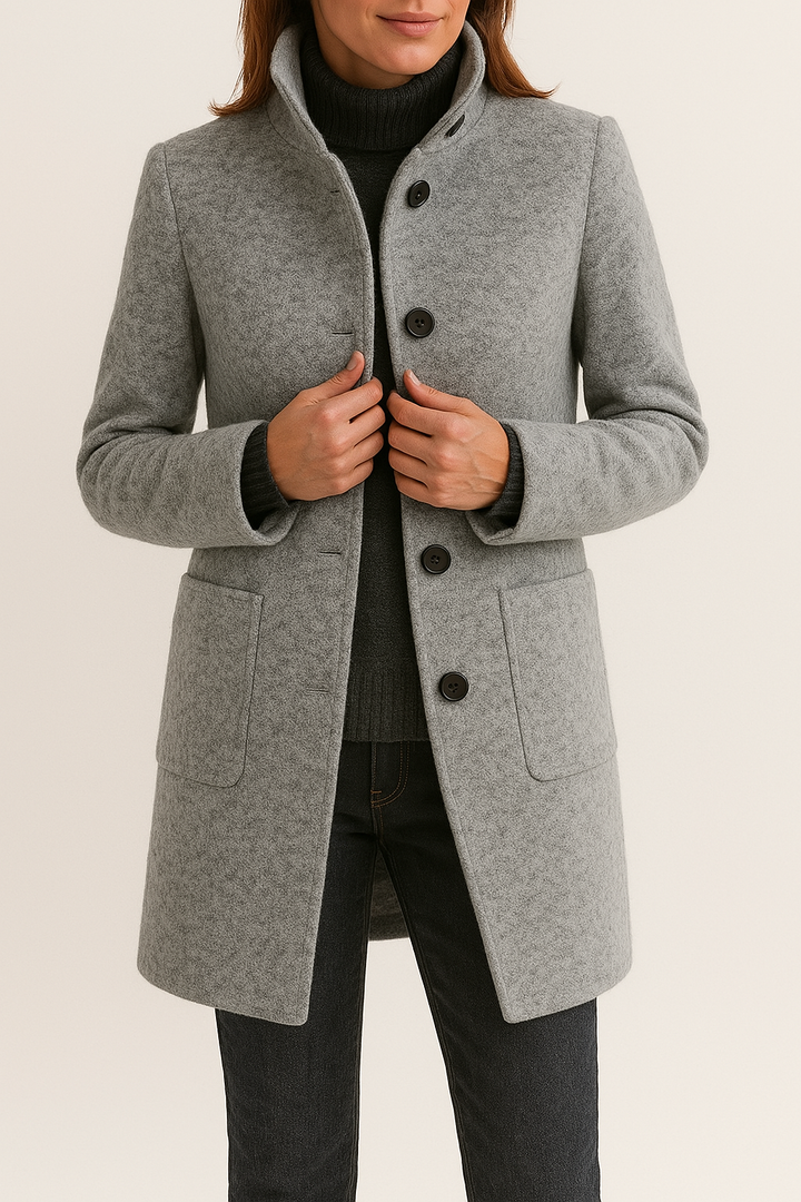 Amelie | Refined Plus Size Coat with High Neck and Patch Pockets