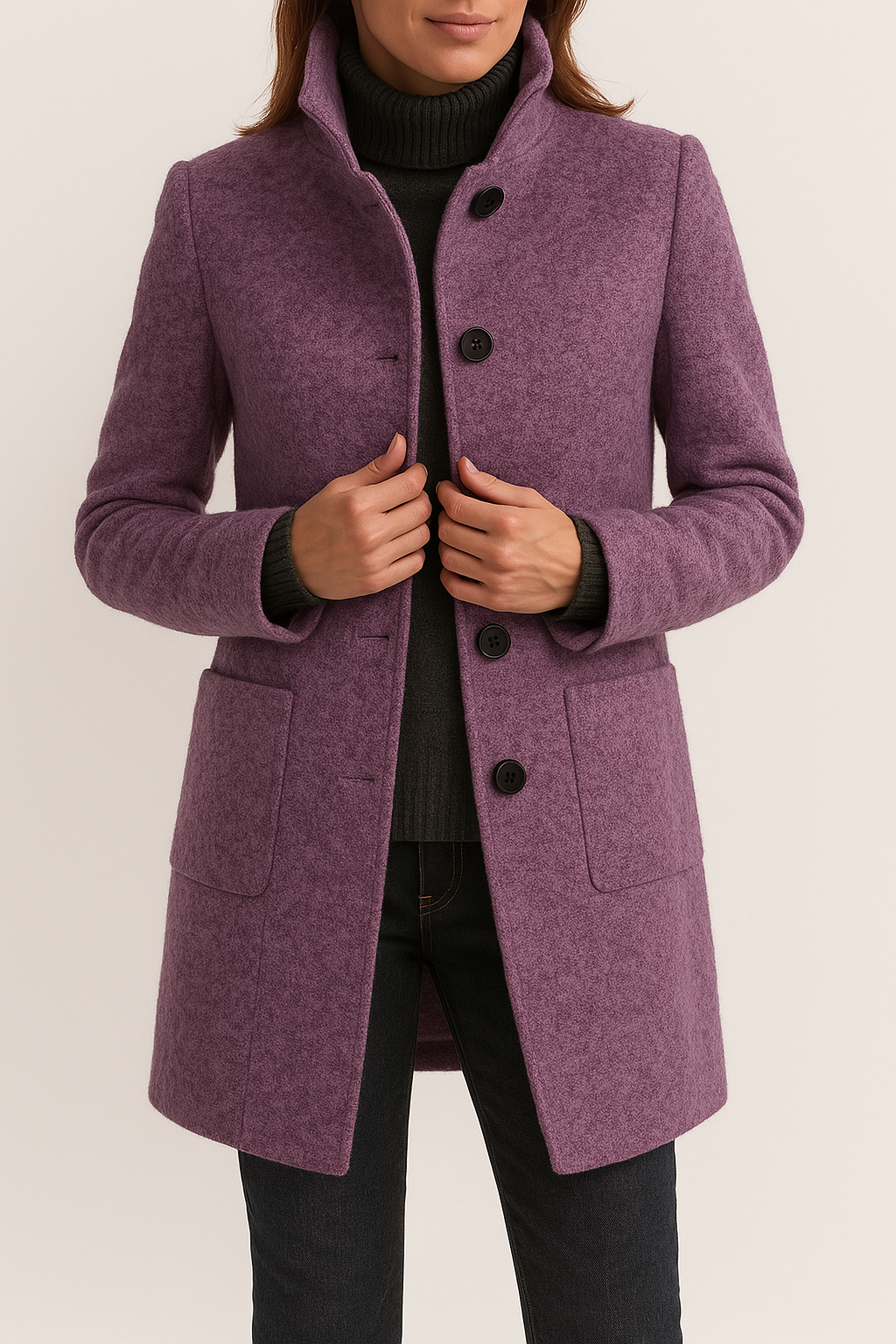 Amelie | Refined Plus Size Coat with High Neck and Patch Pockets
