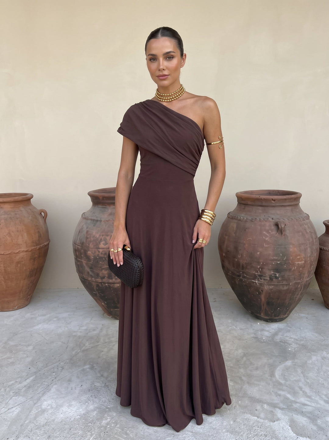 Arabella | Elegant One Shoulder Draped Christmas Dress