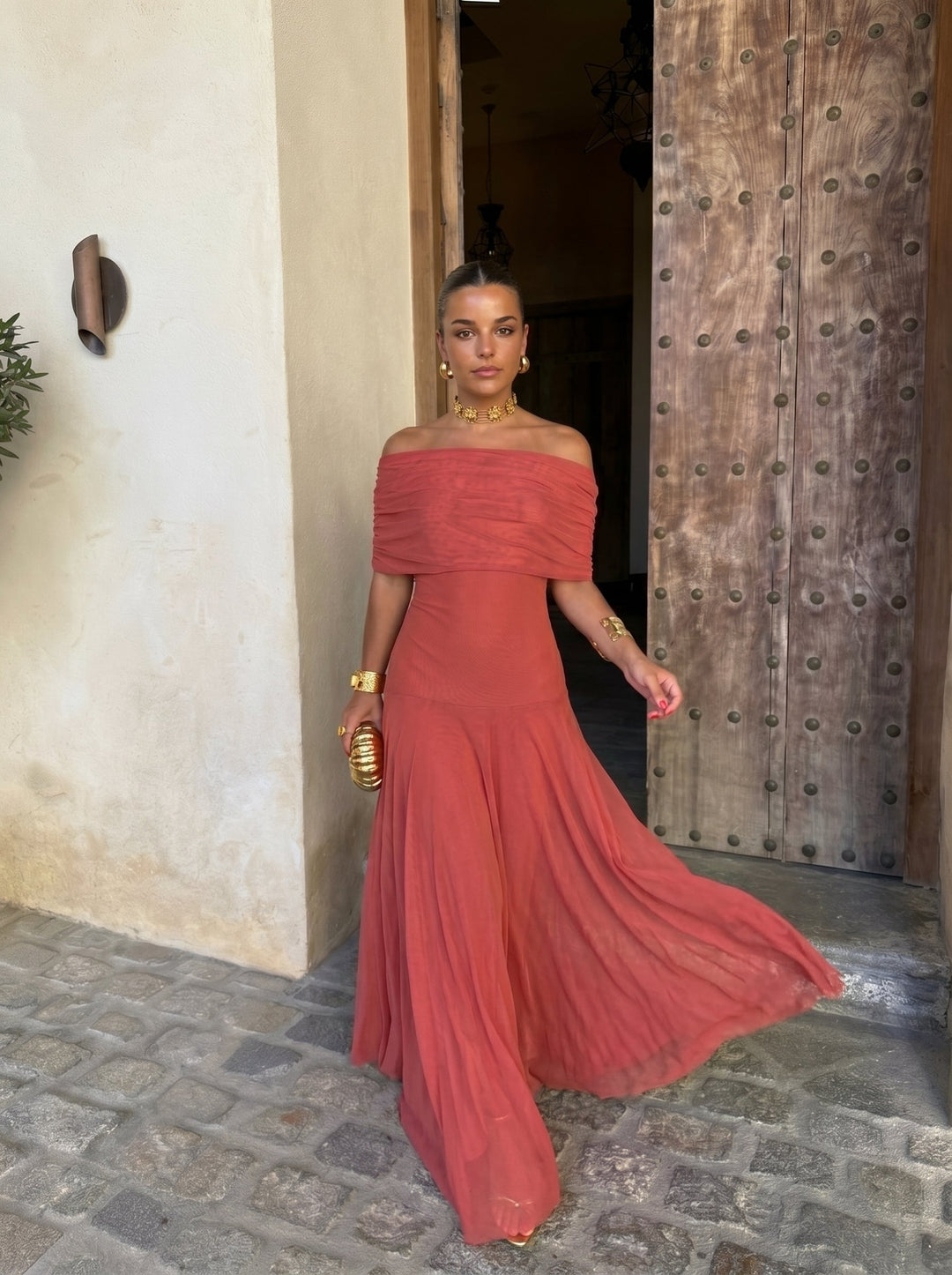 Arabella | Elegant One Shoulder Draped Christmas Dress